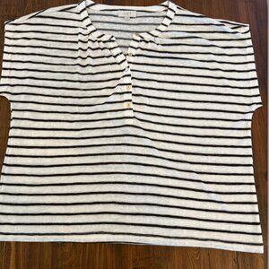 LOFT XL Striped Henley Top Cream Black Relaxed Fit